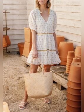 Baybala Ella Swiss Dot Ruffle Tier Dress Sunny Sprig Floral XS Cottagecore